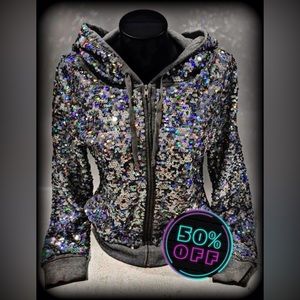 VS! PINK! Perfect Full-Zip 2013 Fashion Show Sequin Soaked Reversible Hoodie